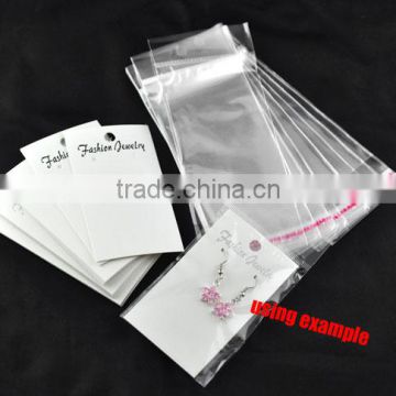 White Ear Hooks Earring Display Cards(with "Fashion Jewelry" print) W/Self Adhesive Bags 88x50mm,100pcs,Newest