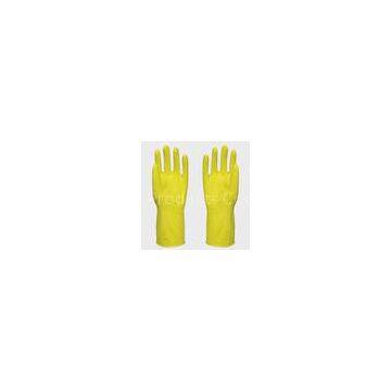 Dip Flock Lined Long Household Latex Gloves Luminous Yellow Color 40g - 80g