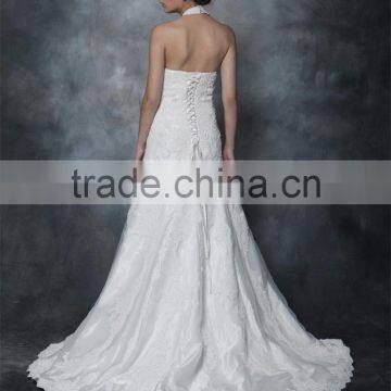 Sheath Halter Neck Lace-Up Taffeta Wedding Dress AS29602 photo-3