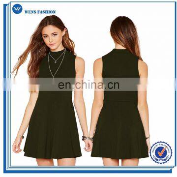 Fashion Mock Neck Skater Dress Black 2016 Women Casual Dresses Sleeveless