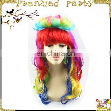 Fashion Women Rainbow Long Curly Wavy Party Wigs