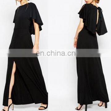 Euro style high quality woman black maxi dress with side split