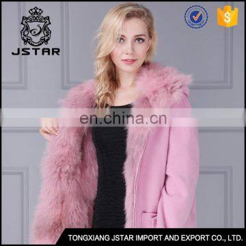 2017new design fashion cheap fox fur pink cashmere coat