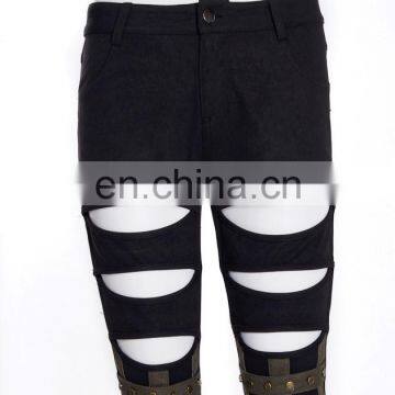 Steampunk Military Style Stretchy Natural Cotton Trousers photo-4