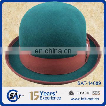 wholesale green pure wool felt bowler hat with ribbon