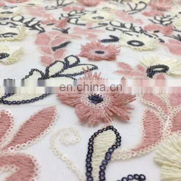 2017 3d flower lace mesh embroidered fabric