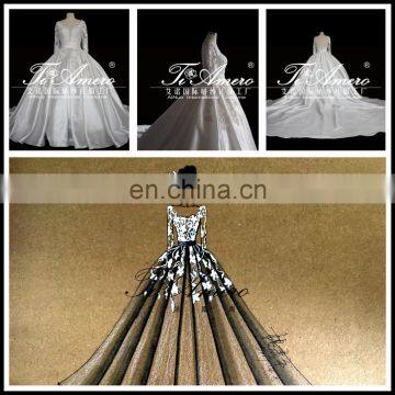 2017 New Design Draft Exclusive Wedding Dress Long Sleeve Satin Bridal Gown Tiamero 1A1310