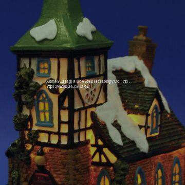 X'mas Church With 10L Play Snowman Polyresin Christmas House Decoration photo-5