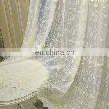 Customized wholesale simple idyllic style embroidery sheer white curtain