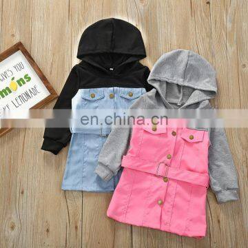 Girls skirt spring and autumn models long-sleeved hoodie single-breasted belt stitching sweater skirt foreign trade children's