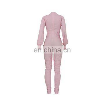 Casual Women Long Sleeves Back Zippers Bodysuit Skinny Raised Lines Pattern Outdoor Wear Stacked Jumpsuits photo-7