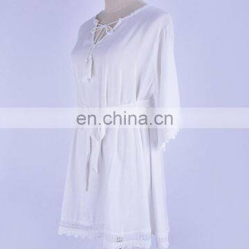 V neck Beach Cover up Sarong White Cotton Beach Dress Tunic Bikini cover up Kaftan Beach Swimsuit cover up Saida de Praia