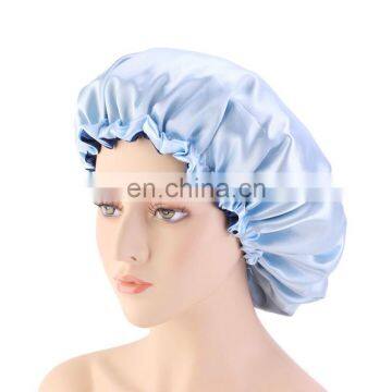 Womens Solid Satin Bonnet Elastic Band Turban Shower Cap For Hotel Silicone Shower Cap Baby Night Sleep Hat Hair Loss photo-3