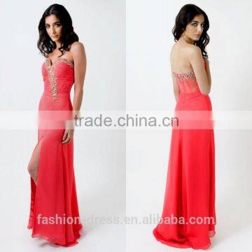 Hot Sale Beaded Sweetheart Neckline Side Slit Evening Dress Chiffon