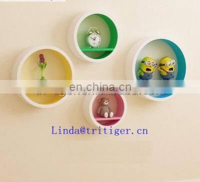 Colorful Red Blue Cute Round Wall Ledge Shelves Wooden Household Decor photo-2