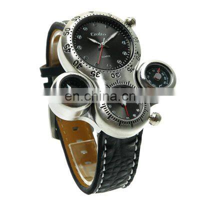 Oulm 1149 Fashion Dual Time Leather Strap Men Quartz Wristwatch High Quality Military Steel Army Design Sport Outdoor Watch