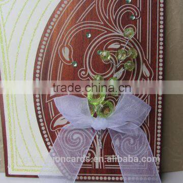 2016 Luxury Laser Cut Greeting Bowknot Handbag Wooden Wedding Invitation Card photo-3