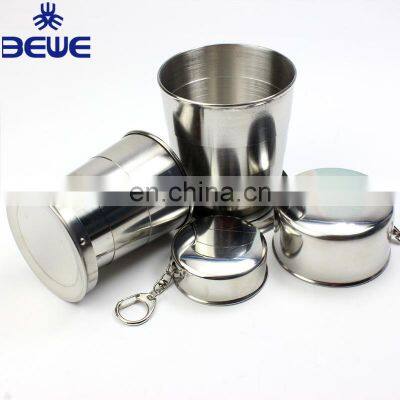 steel cup foldable cups portable retractable stainless steel collapsible cup stainless steel metal camping cup with key chain