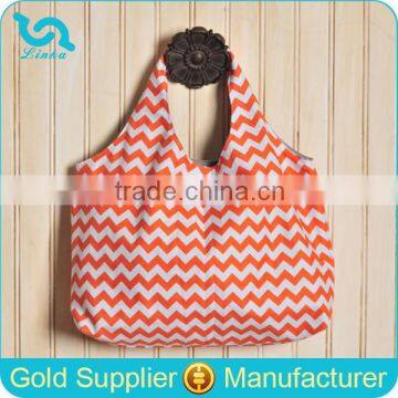 Custom Cheap Chevron Print Hobo Bag Orange Zig Zag Chevron Tote Bag With Magnetic Snap Closure