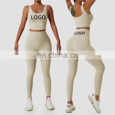 Female Fitness Wear Recycled Nylon Fabric Women Sportswear Outfit Set Gym Fitness Running Two Piece Bra Yoga Suit Set