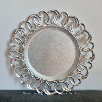 Events Wholesale Decorative Plastic Plates Wedding Sunflower Pattern Silver Charger Plates