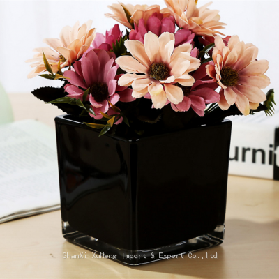 Hand Made Wedding Home Decoration Modern Luxurious Electroplate Mirror Gold Silver White Black Colored Square Glass Vase photo-5