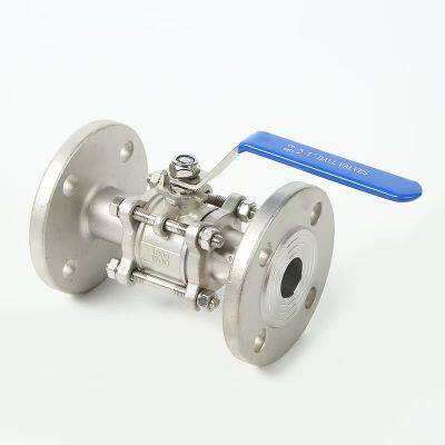 Válvula de bola de brida de tres piezas de acero inoxidable. Válvula de bola de brida de acero inoxidable. Válvula de bola manual.