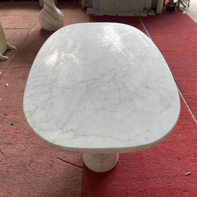 Modern Luxury Fashionable Design Style Carrara White Marble Stone Dining Table for Villa Apartment Hotel Dininig Room Furniture photo-4