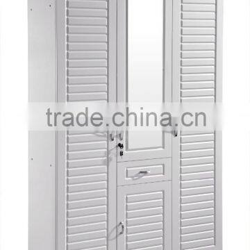 wardrobe 3 doors white color with middle mirror pvc coated