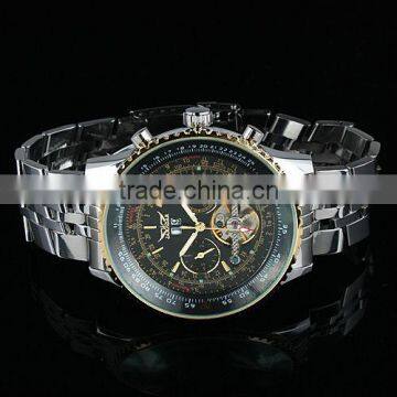 ESS Men Gent Black Tourbillon Date Golden Case Aviator Mechanical Automatic Watch WM194