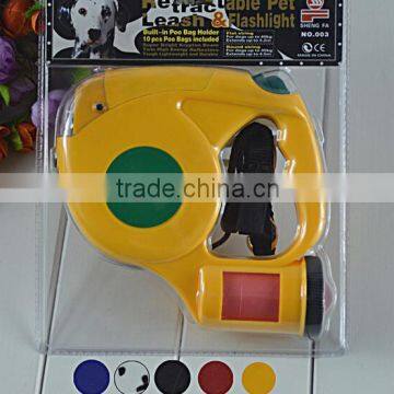 New 2016 Pet Traction Comes Empty Garbage Bags Triple Automatic Retractable Dog Leash With LED Light Pet Traction 4 Colored 4.5m