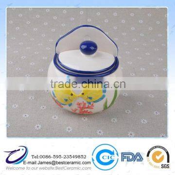 hand painting colour Ceramic sugar bowl sea style