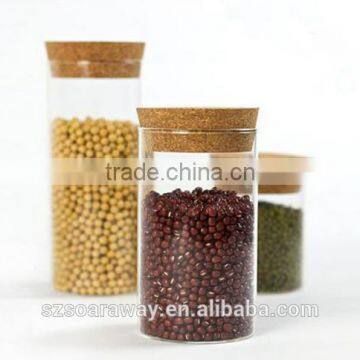 Wholesale food storage glass jar with wooden cork lid