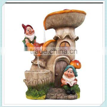 Gnome Mushroom House Garden Water Fountain