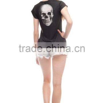 China Supplier Hot Sale Custom 3D Printing Skull Black Branded Woman T-shirt photo-5