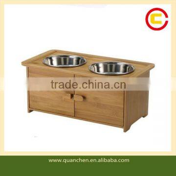 Personalized Bamboo Dog Bowls With Food Storage Cabinet