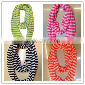 Color Striped Infinity Scarf Single Loop Scarf Stripe Jersey Knit for Men and Women