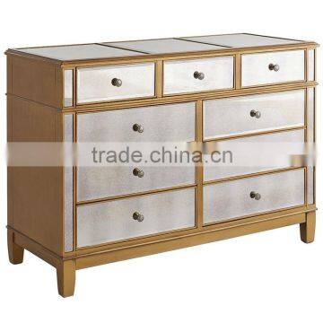 mirrored surface wooden Dresser with 9 drawers