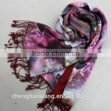 lady 100% silk digital inkjet double layer scarf fashion turkish hijab