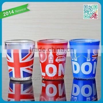 With colorful decal logo shot glasses for wholesale glass shot cup