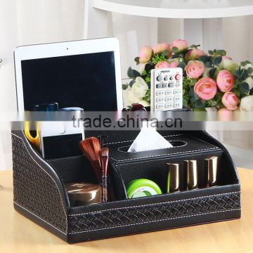 Creative multi functional leather tissue storage bo European multi use desktop remote control storage bo of paper bo