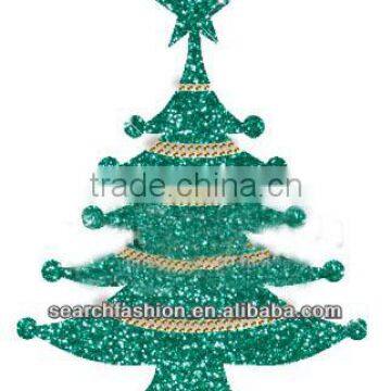 green glitter transfer tropic tree style hot fix motif iron on Jeans