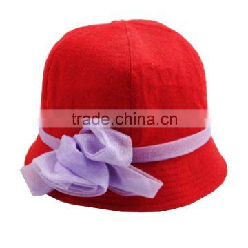 2016 New design100% cotton Fashion Gift Ladies Wool Felt cap hat bucket hat with black bow