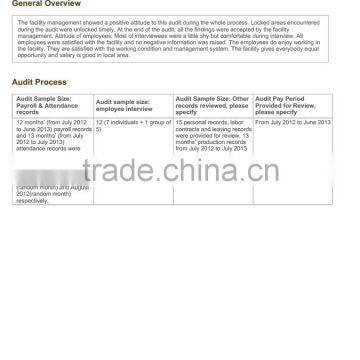 Workplace Condition Assessment report