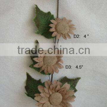 Fabric Christmas artificial 37" BURLAP SUNFLOWER SPRAY with leaf decoration home decorations