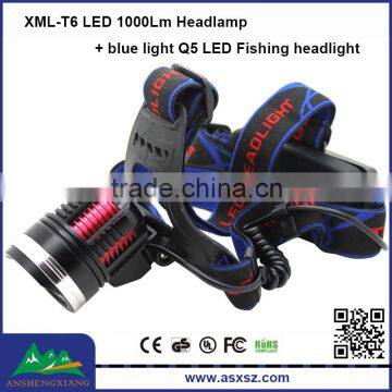 LT-WTJ0222 high power blue light Q5 LED Fishing headlight XML-T6 LED 1000 Lm 4-Mode led headlamp