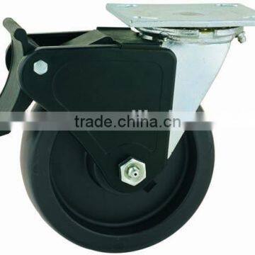 44 Series Double Ball Raceway Structure Top Plate Swivel Black PP Caster with Nylon Top Lock Brake