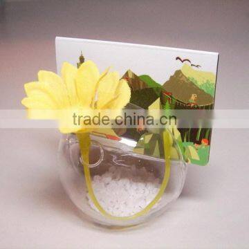 Card holder with glass bud vase