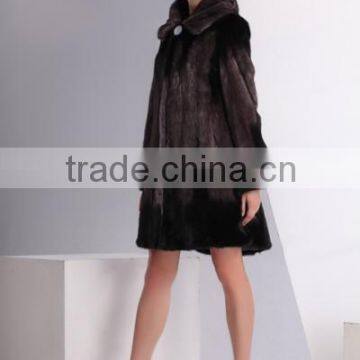 Hot wholesale genuine fur long jacket knitted mink fur coat with big collar