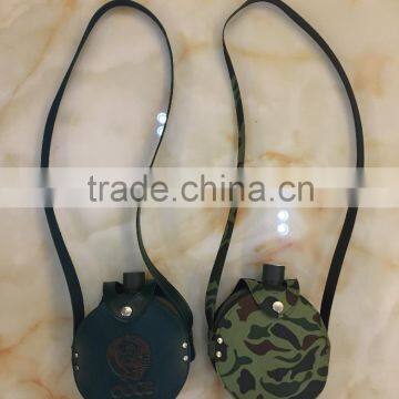 42oz Round Hip Flask With Print Logo and Spray Pain Coating Then in Leather Bag. photo-6